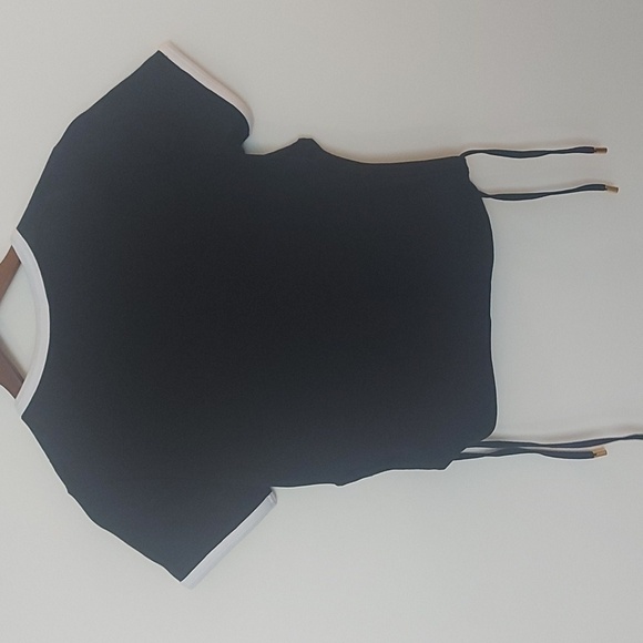 Patou Ribbed-Knit Cut-out T-Shirt Cinched Side With Drawstrings Ringer Size Med - Picture 5 of 9